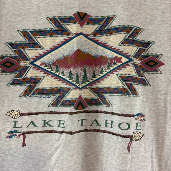 Jerzees Lake Tahoe Vintage Aztec Graphic T-Shirt USA Size Medium - Picture 2 of 6